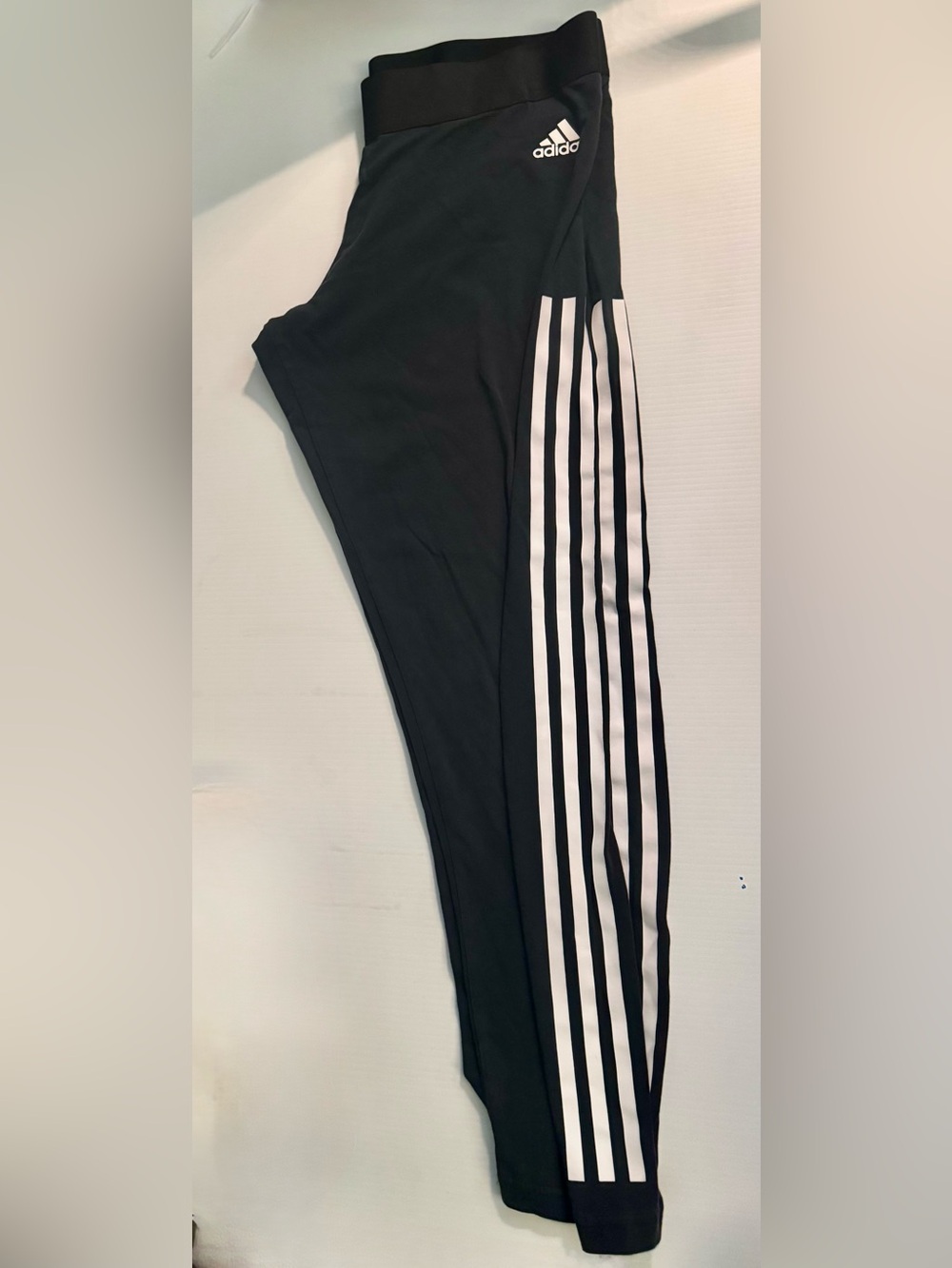 Adidas Juniors 14-16 Large 3 Stripe Leggings Black White Logo